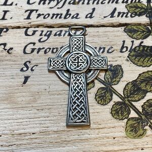 Celtic Cross Pendant Be Blessed Silver Tone